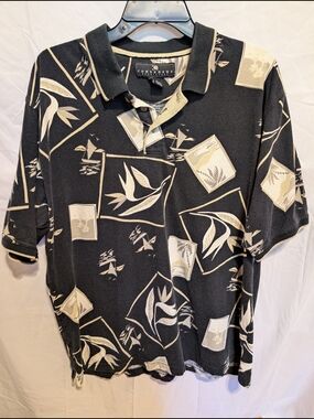 Consensus Men's Black Polo with Cream Graphic Print